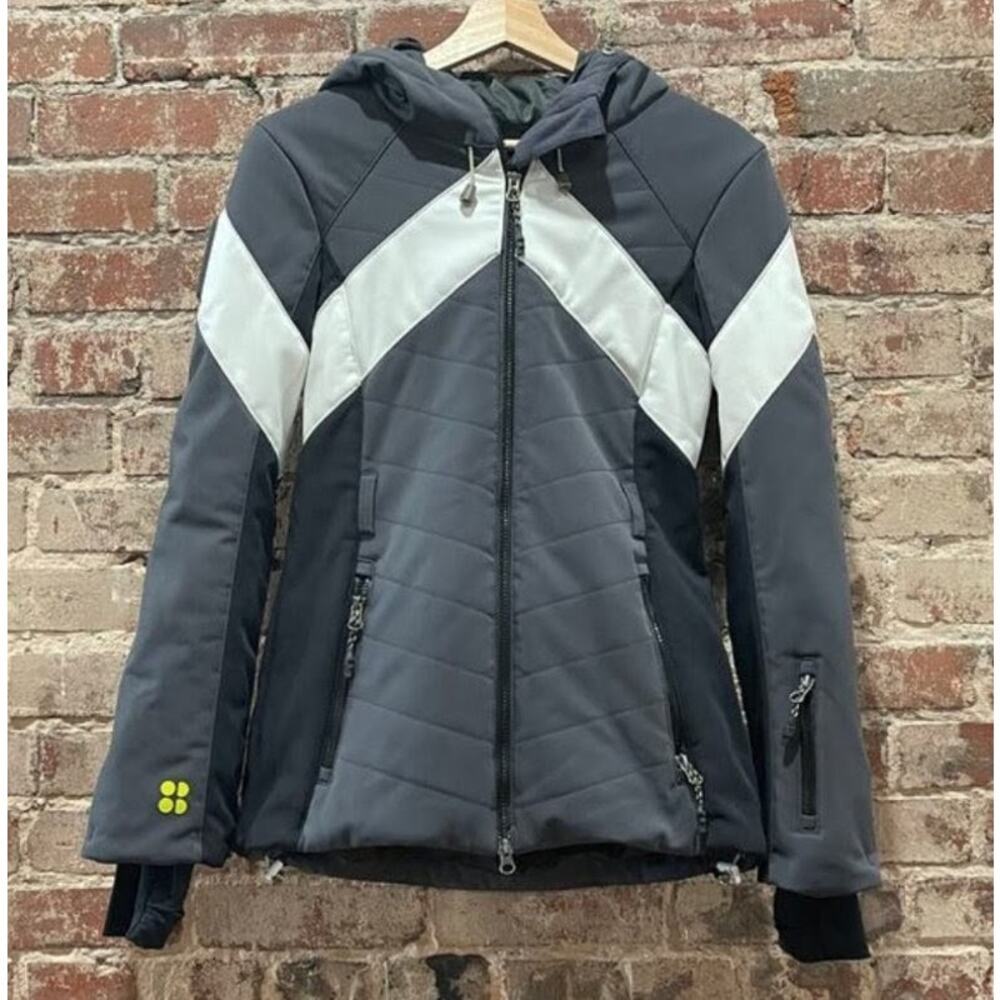 Sweaty Betty Method Ski Jacket XS Slate Gray Black White Insulated EUC - Picture 9 of 9